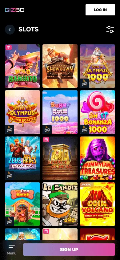 Gizbo Casino mobile game library